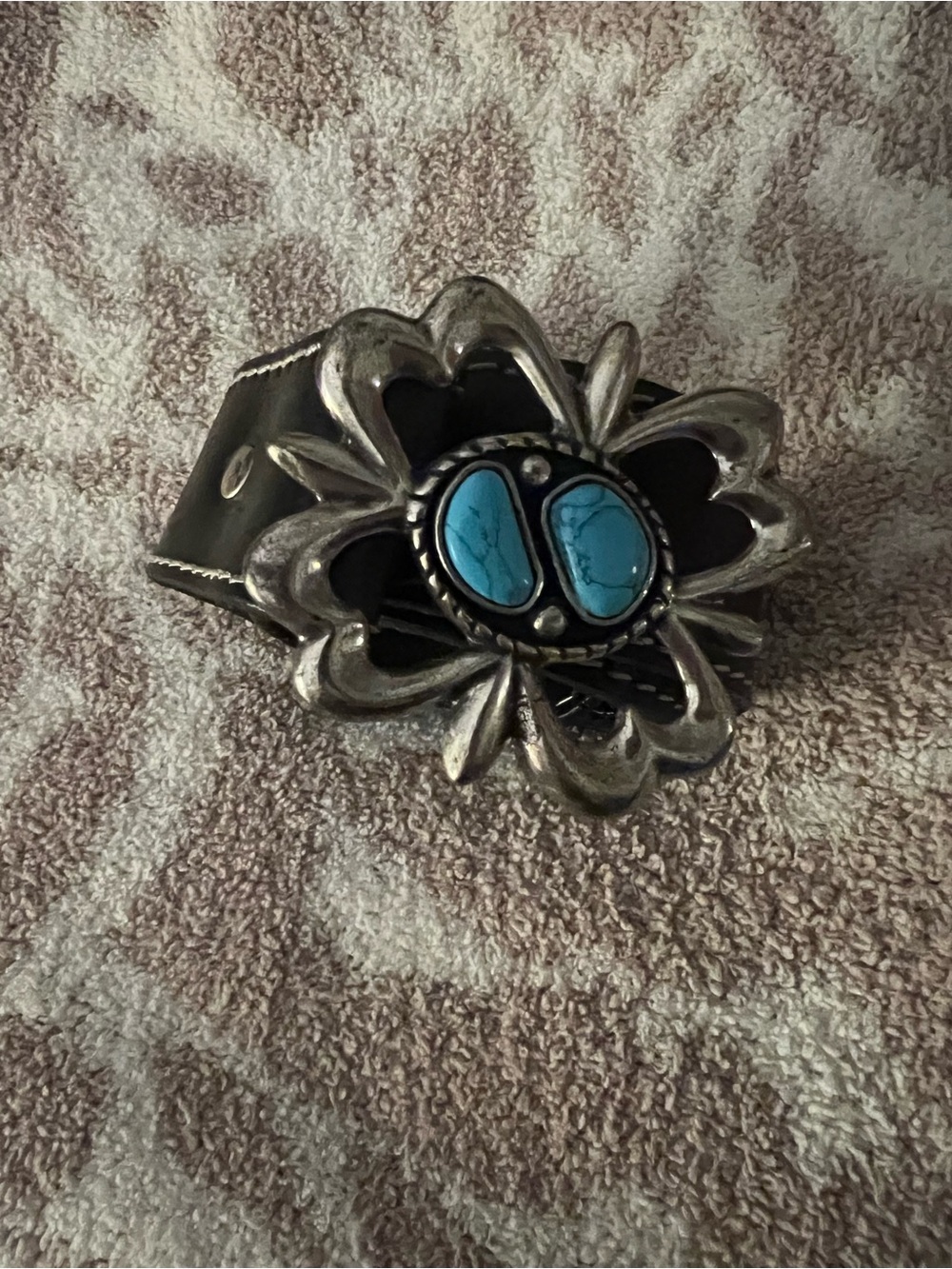 Alanui Black Leather Belt with Turquoise Stone Silver Buckle - Picture 4 of 5
